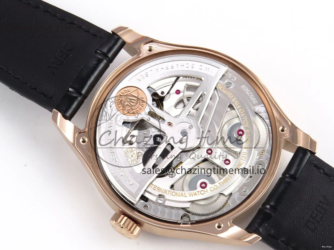 MIROTIME 0110 Portugieser Automatic 42mm RG APSF 1:1 Best Edition Black Dial on Black Leather Strap A Original 7007